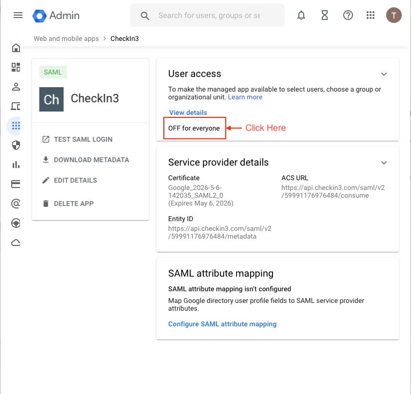 Google Workspace SAML app detail