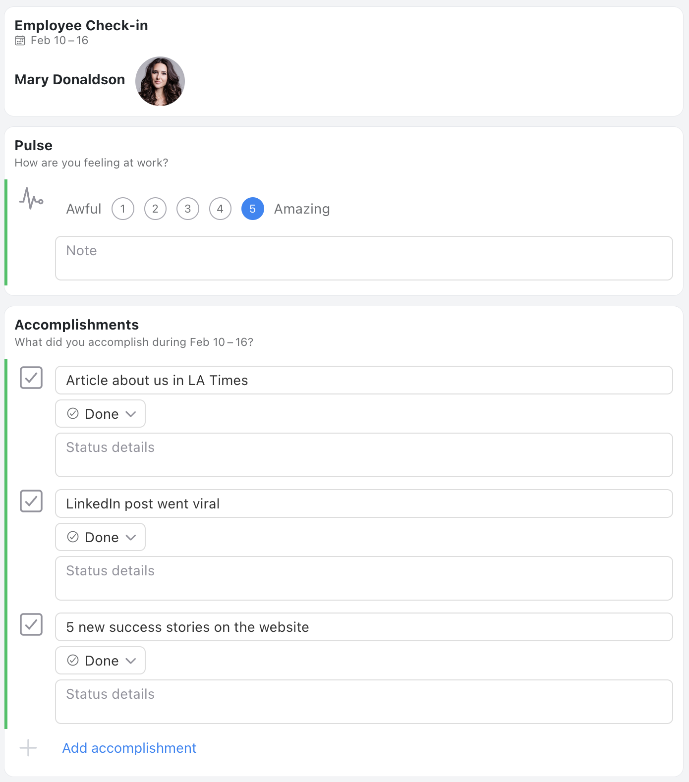 Employee Check-in Template - Status update