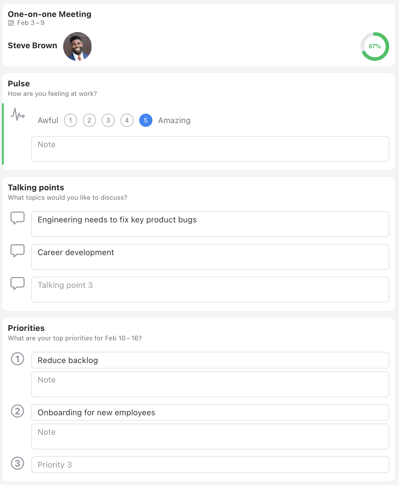One-on-one Meeting Template - Status update