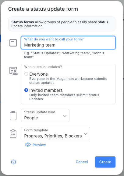 Create a Status Form
