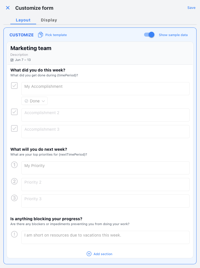 Customize form page