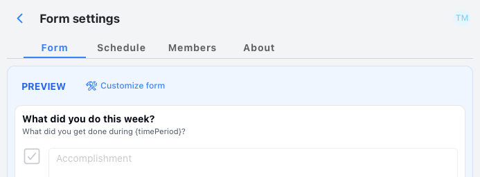 Form settings