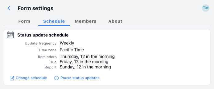 Schedule tab
