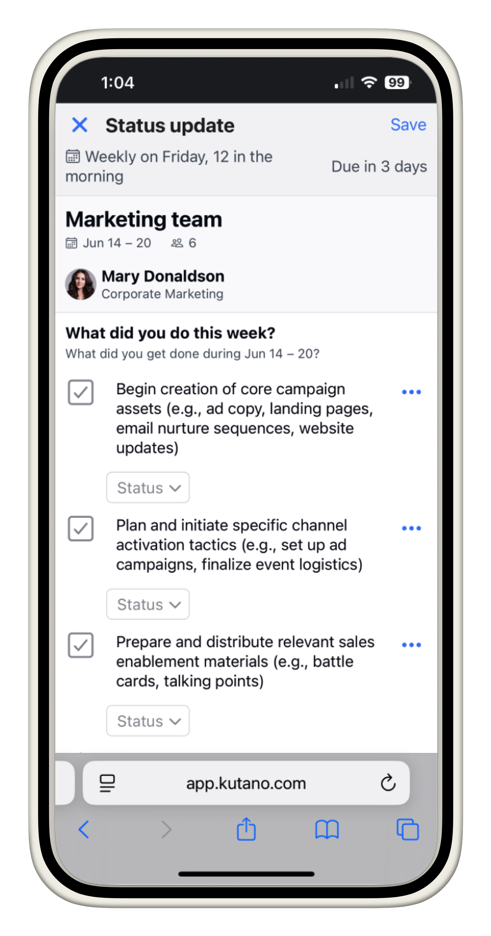 status form iphone