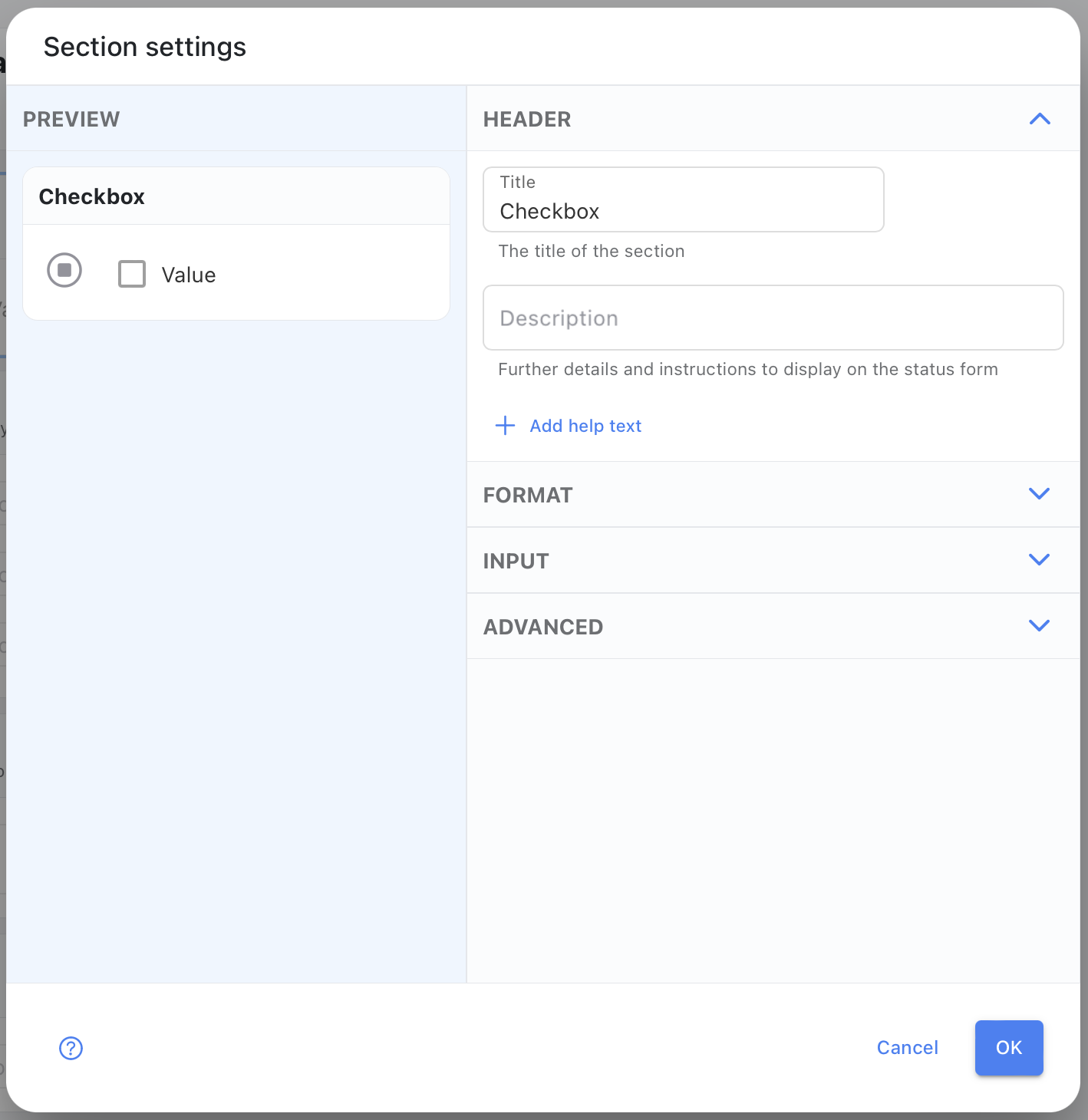 Checkbox Settings - General