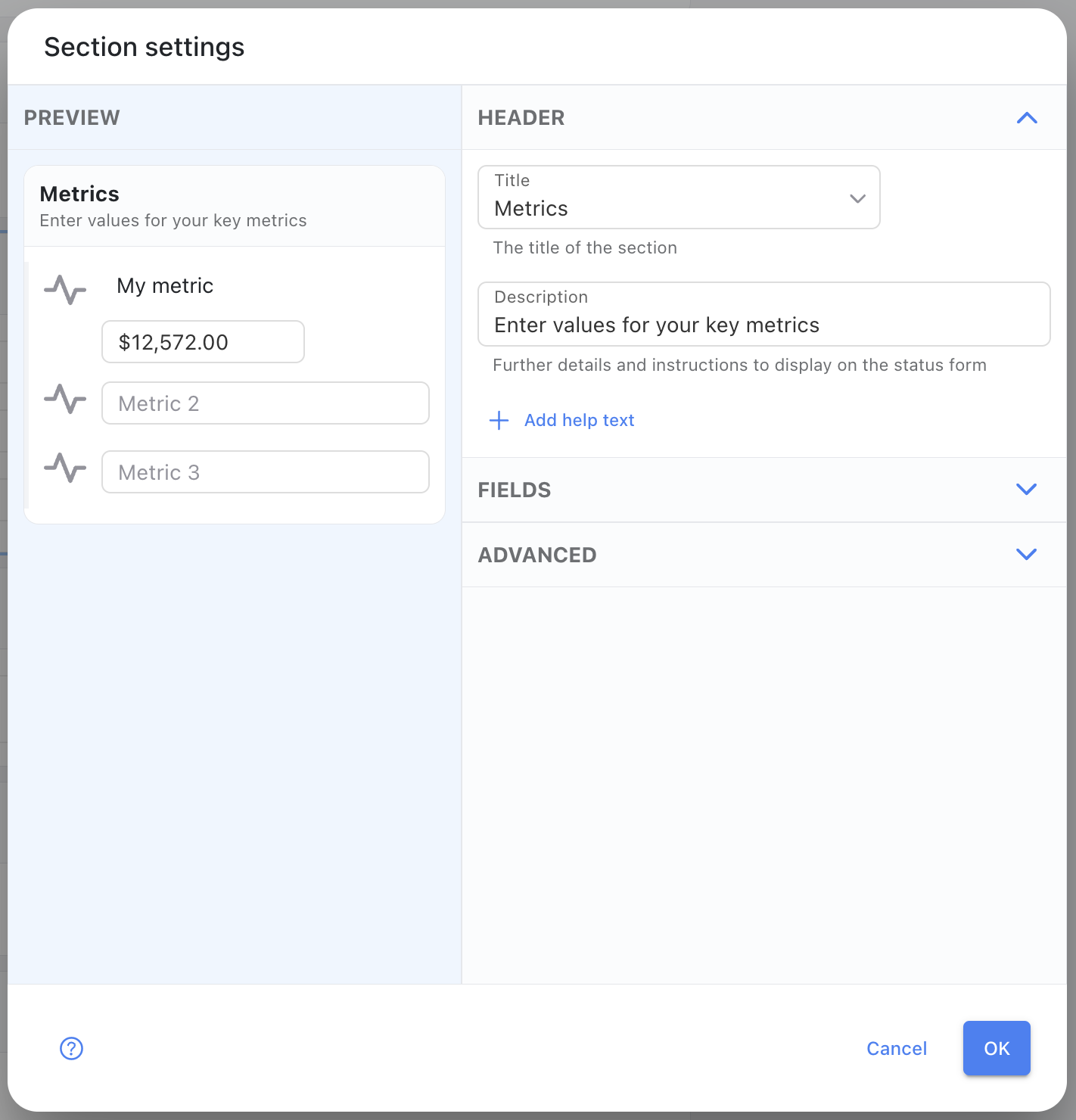 Metrics Settings - General