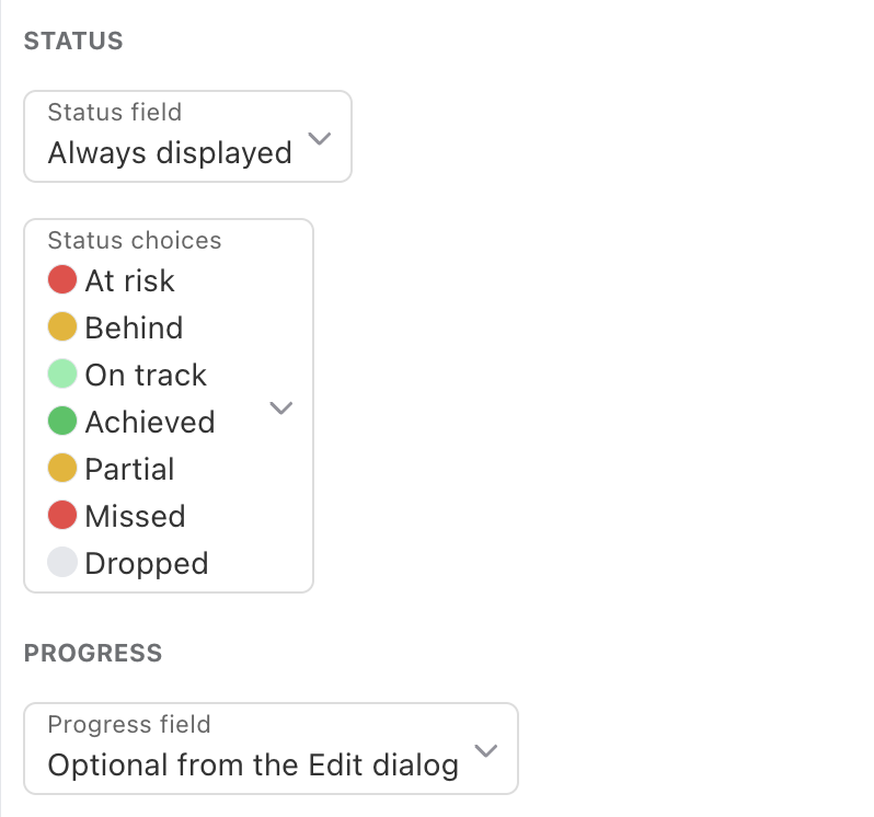 Objectives Settings settings
