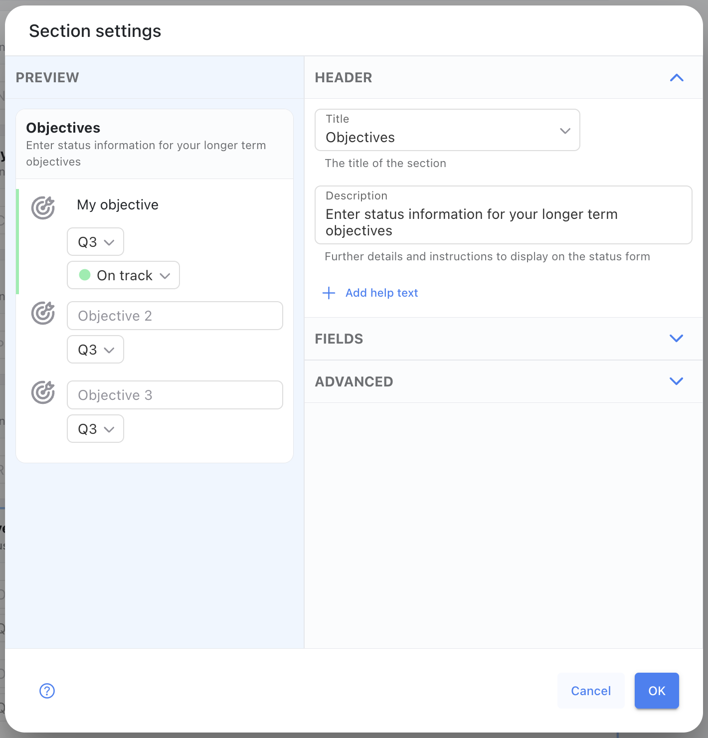 Objectives Settings - General