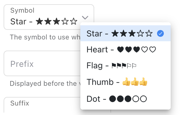 Number Symbols choices