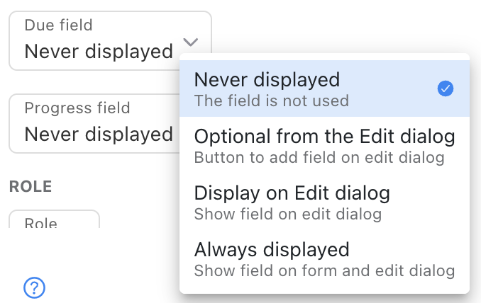 Objective Due Field field