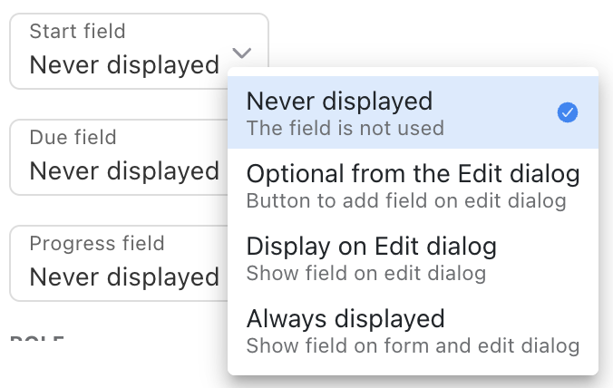 Objective Start Field field