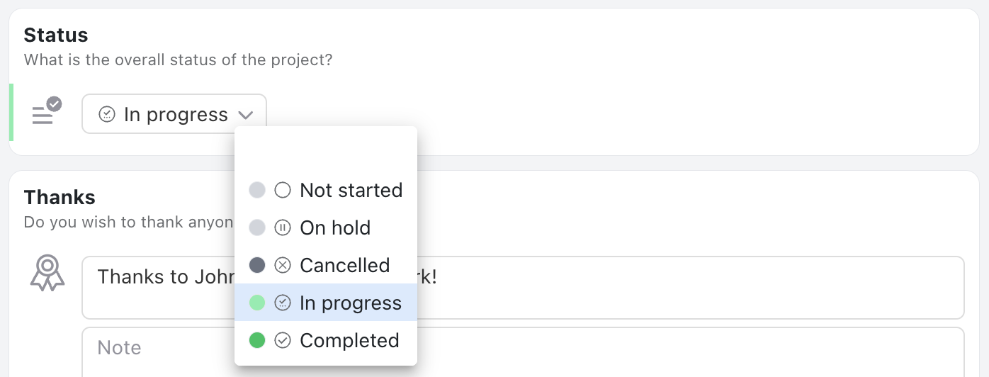Text Choices - status update