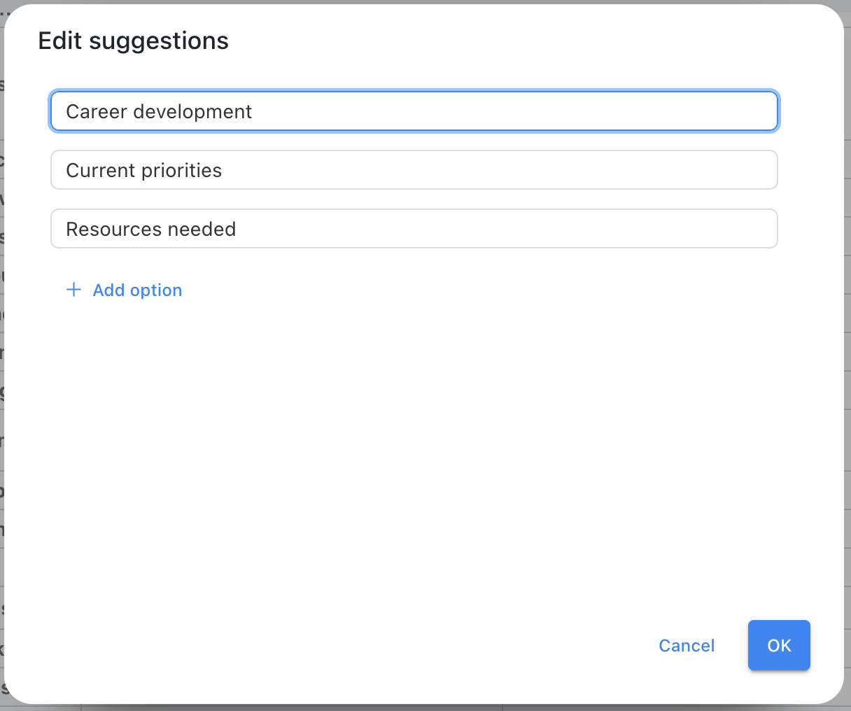 Text Suggestions field