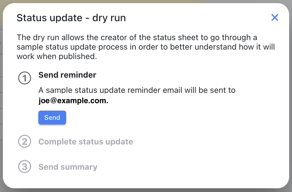 Dry run process dialog