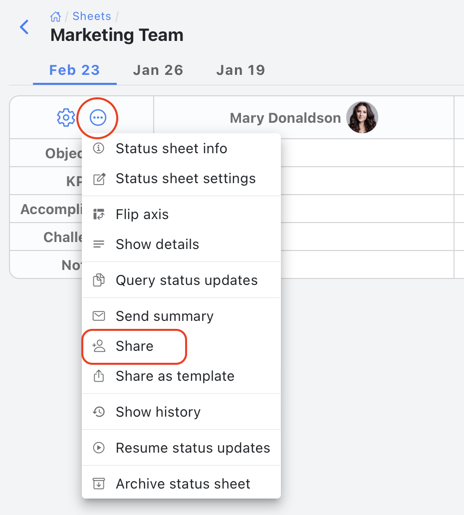 Sheet with share menu