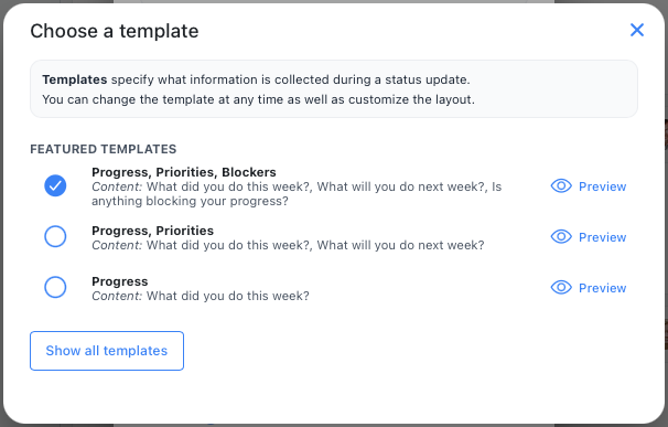 Choose a template dialog
