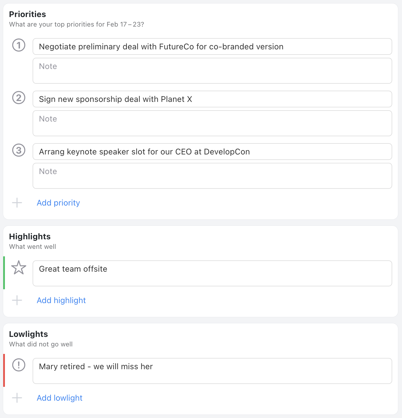 Employee Check-in Template - Status update