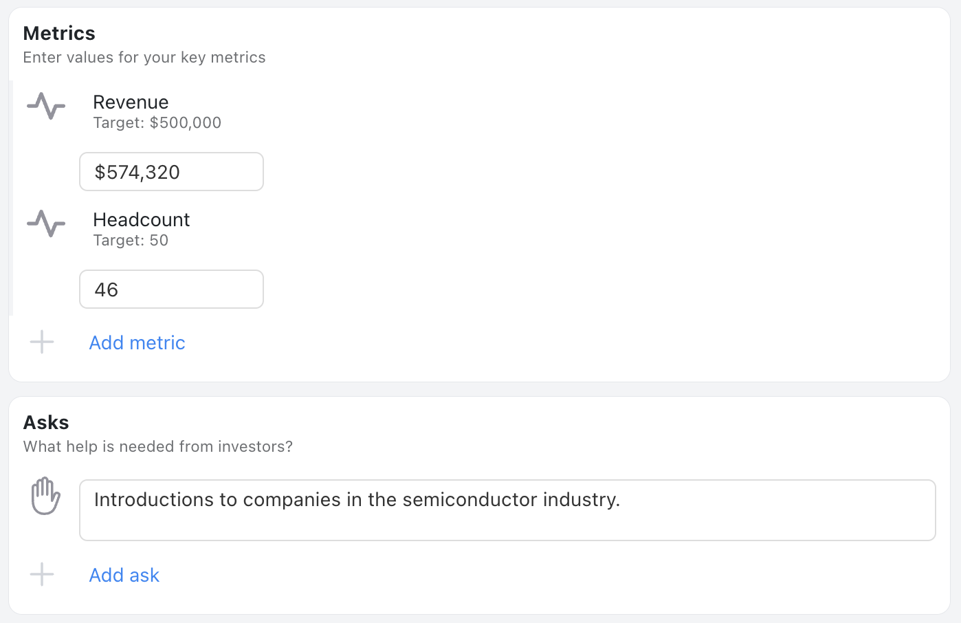 Investor Update Template - Status update