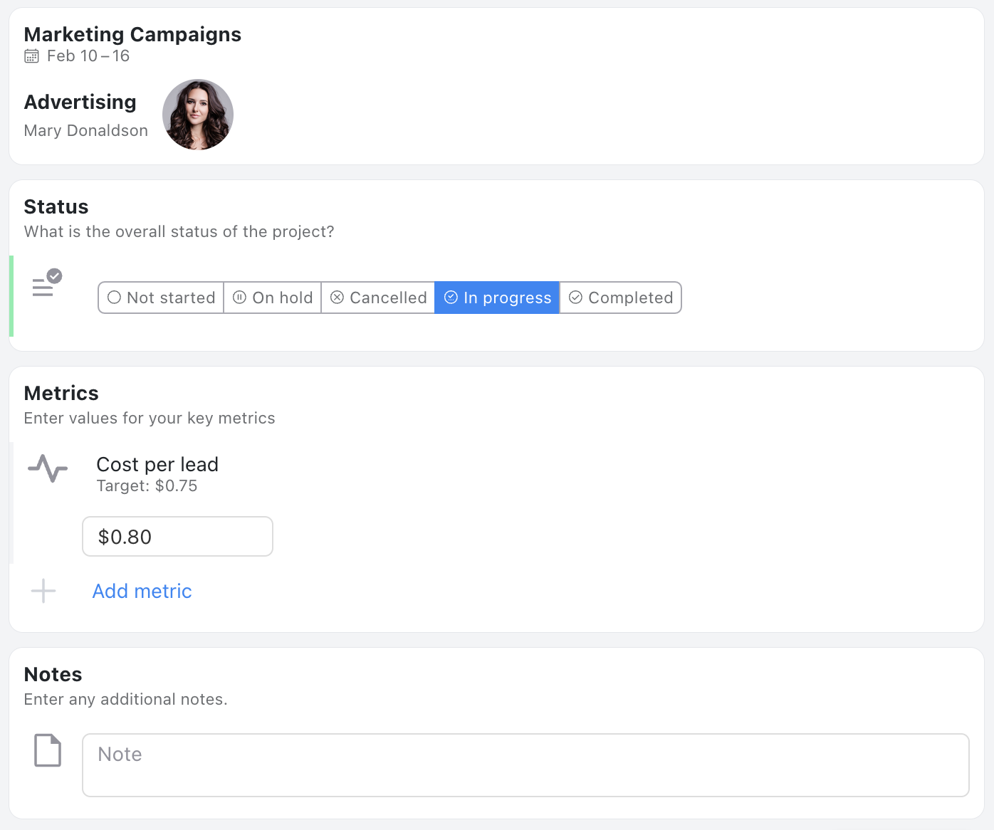 Marketing Campaigns Template - Status update