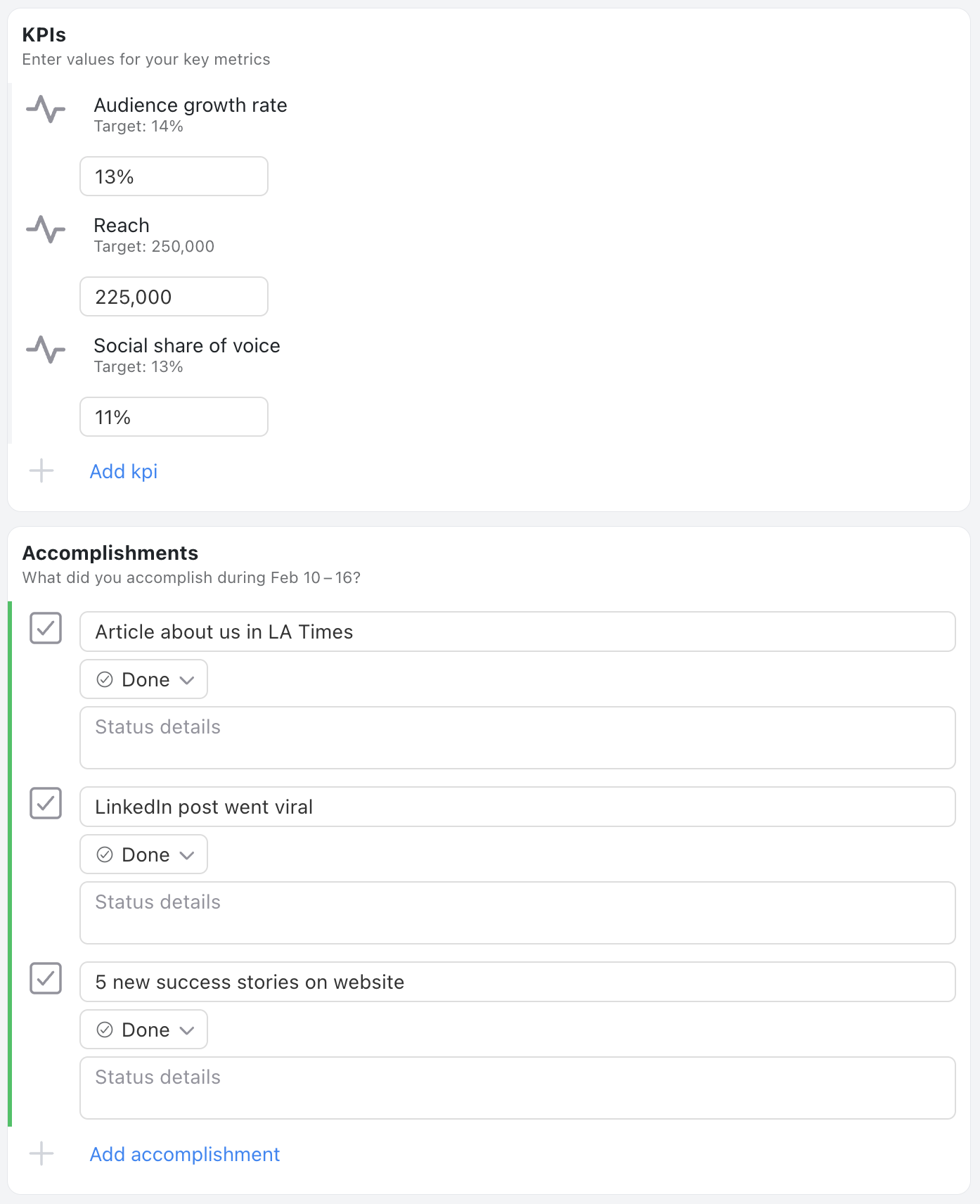 Objectives Template - Status update
