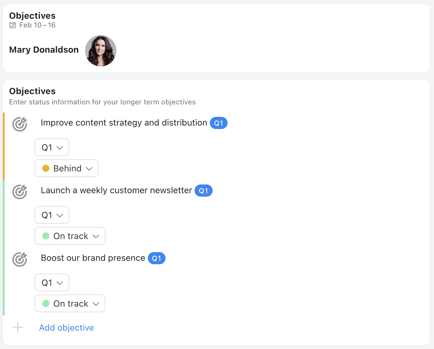 Objectives Template - Status update