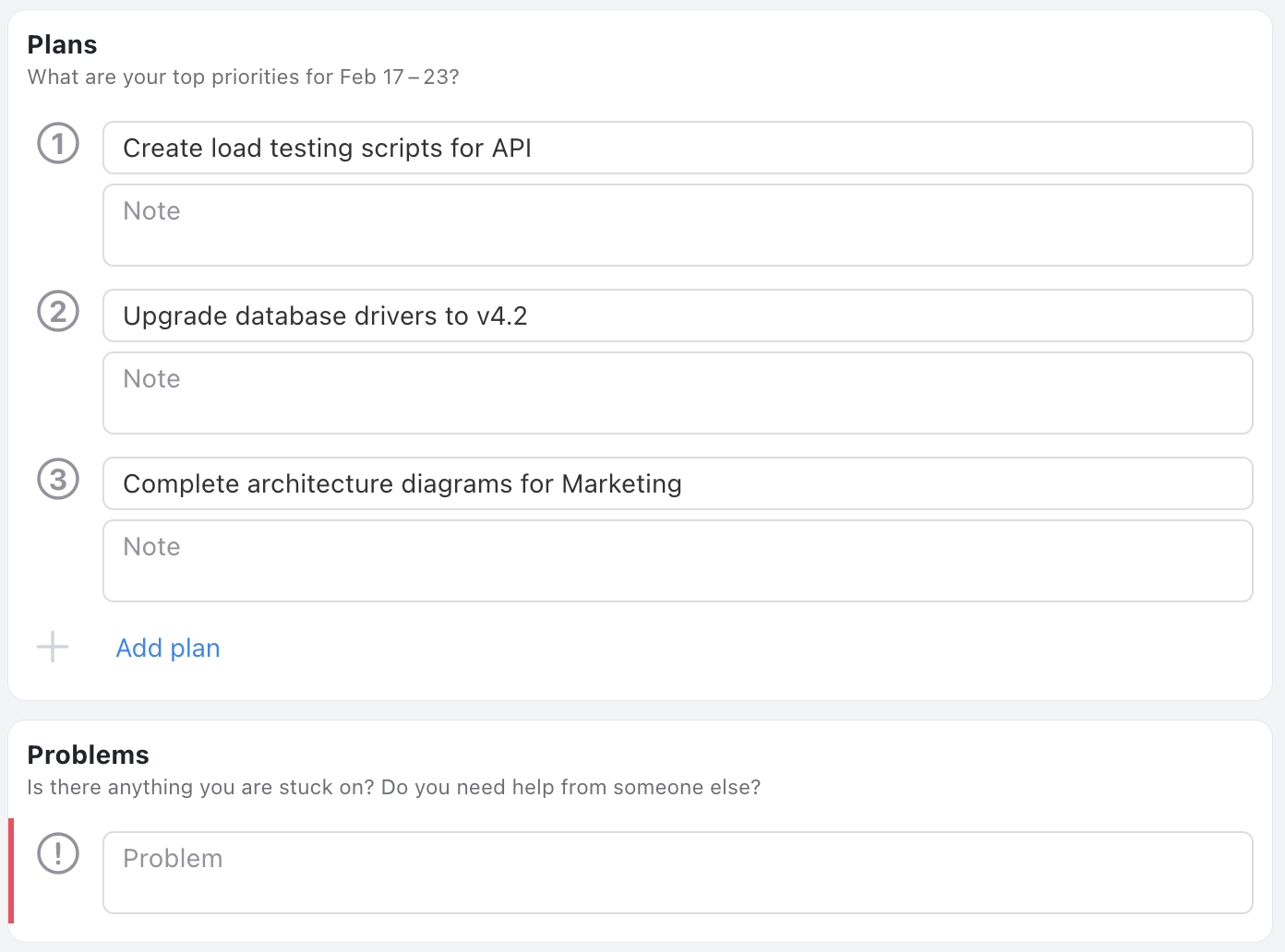 Progress, Plans, Problems Template - Status update