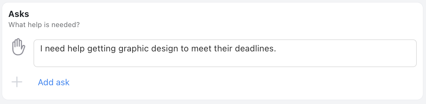 Asks Section - Status update