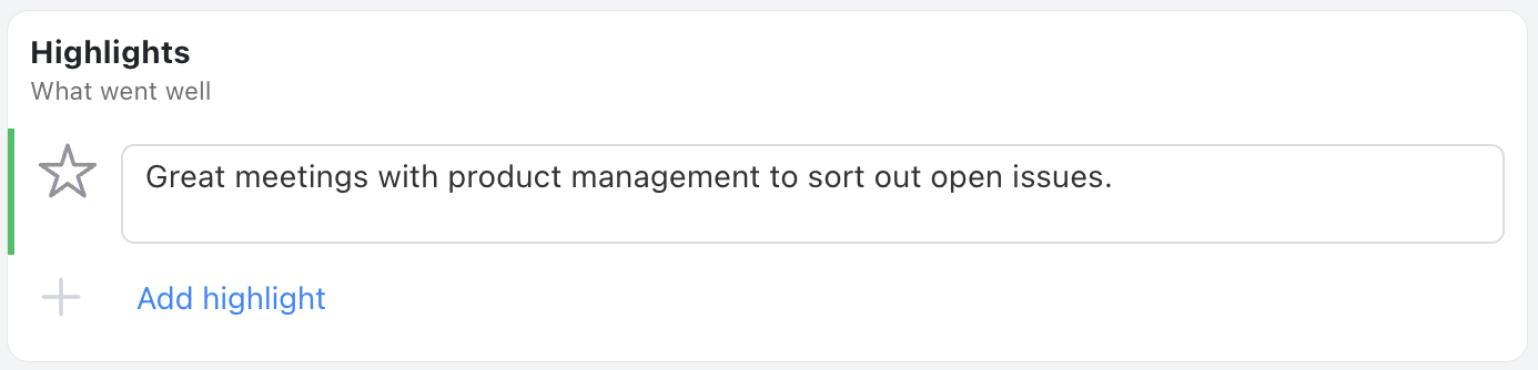Highlights Section - Status update