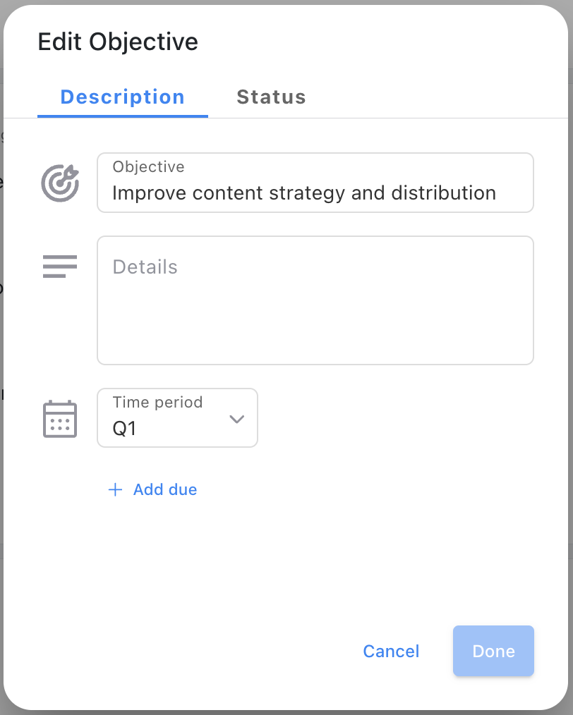 Objectives Section - Setup