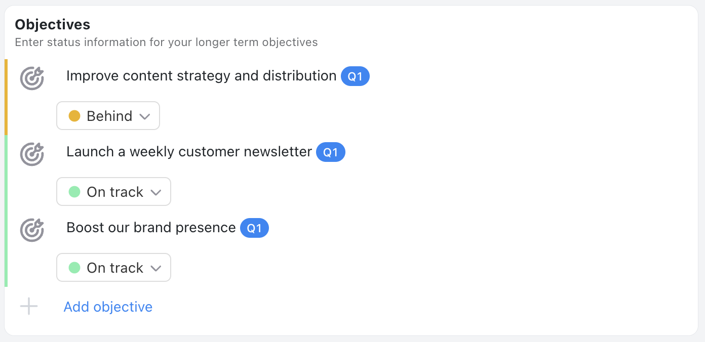 Objectives Section - Status update