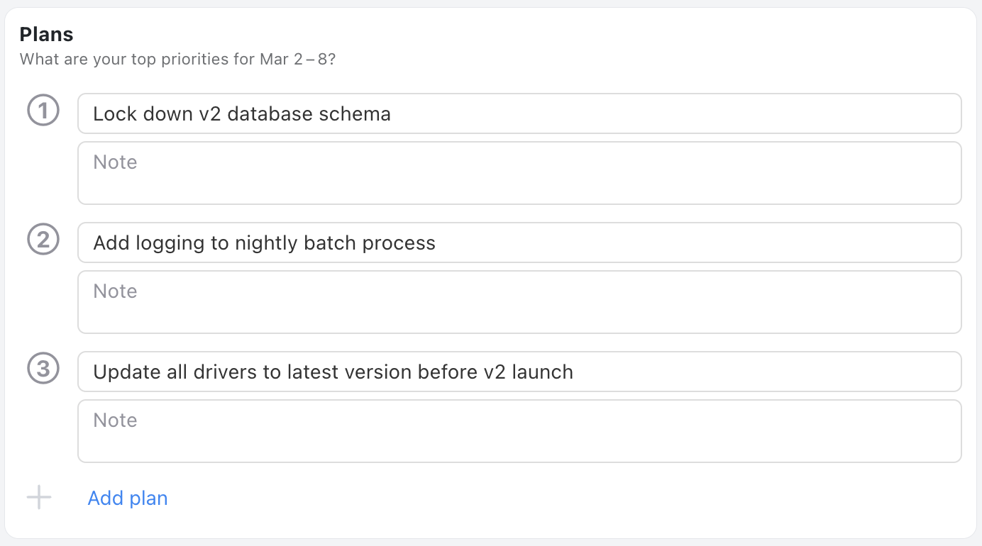 Plans Section - Status update
