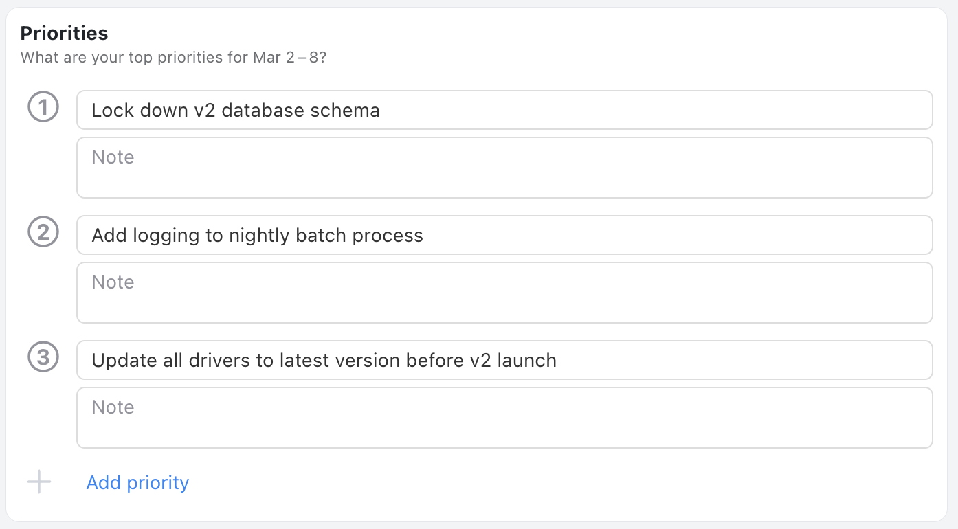 Priorities Section - Status update