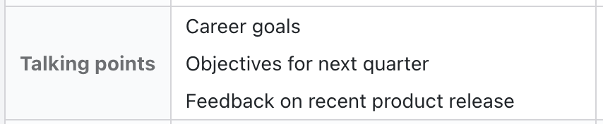 Talking Points Section - Status sheet