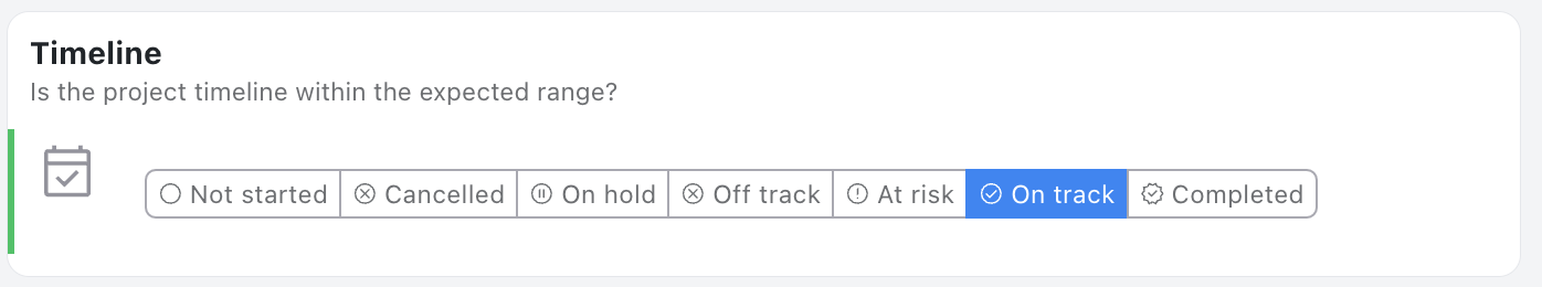 Project Timeline Status Section - Status update