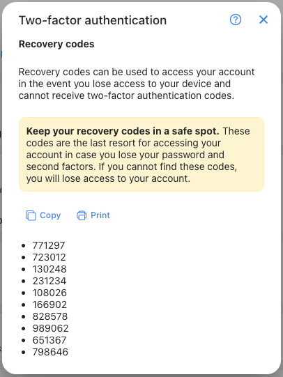 Backup codes
