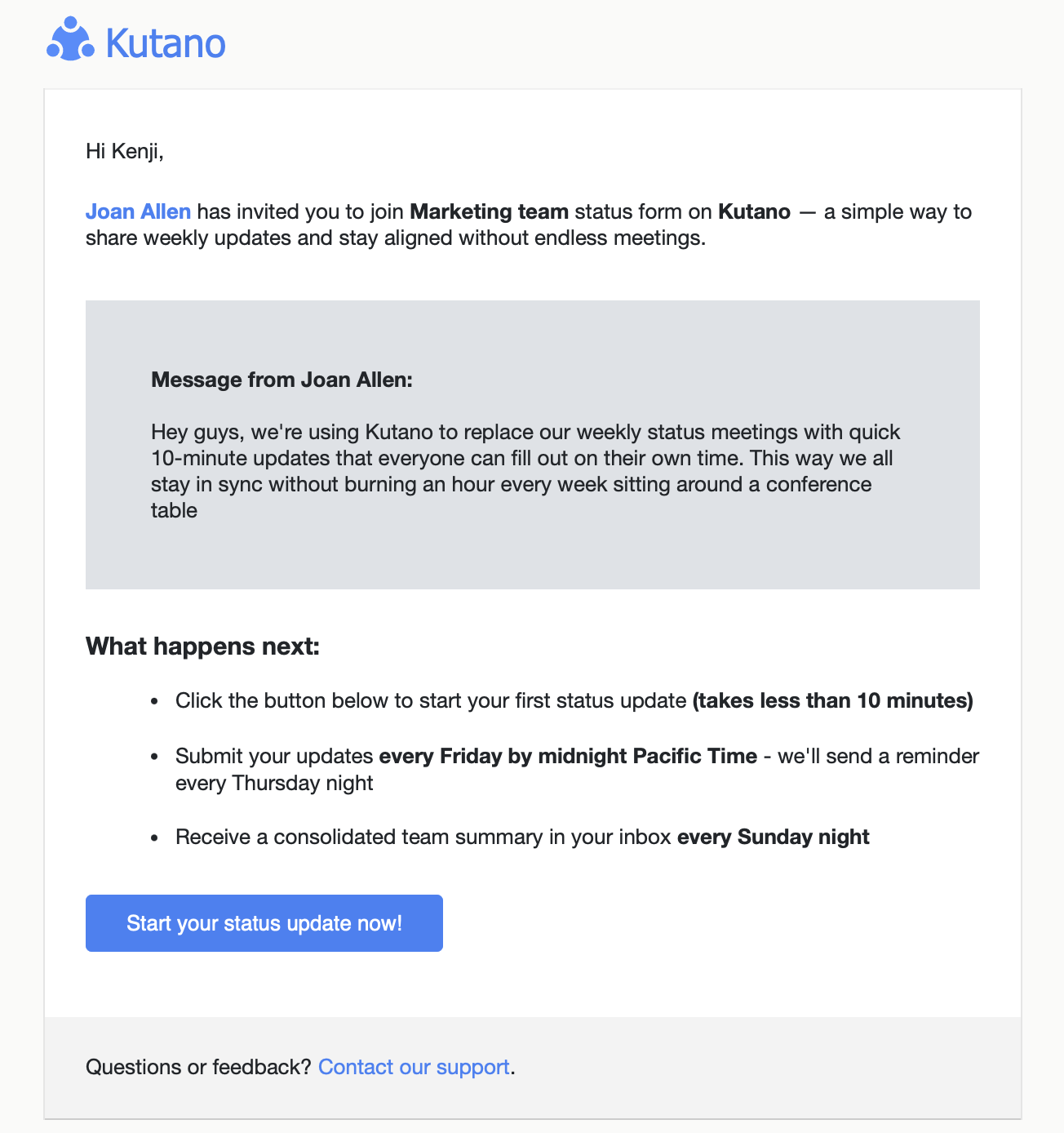 Email invitation with Get Started button