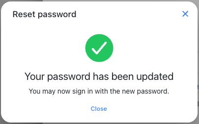Reset password confirmation