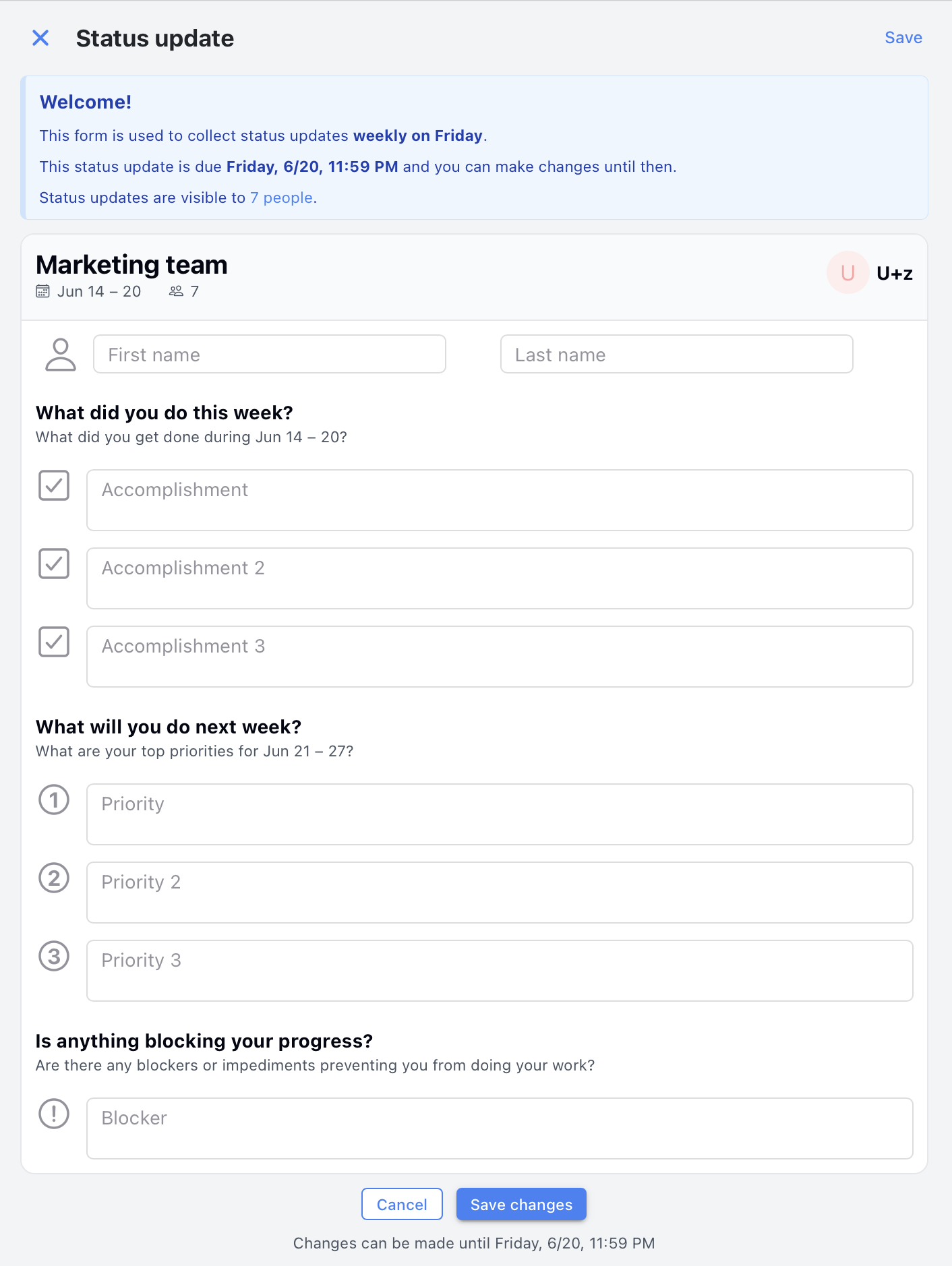 Status Update Form