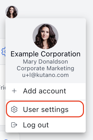 User menu with arrow pointing to User Settings option