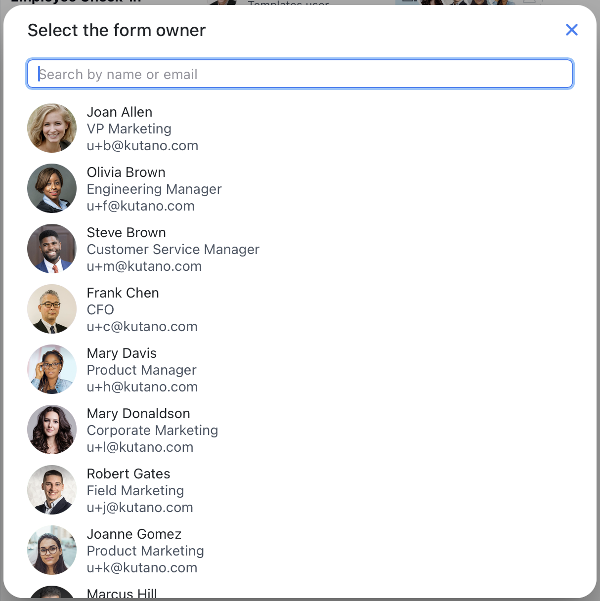 Dialog for selecting the form owner