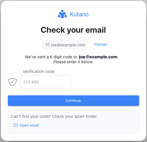 Verification code entry screen