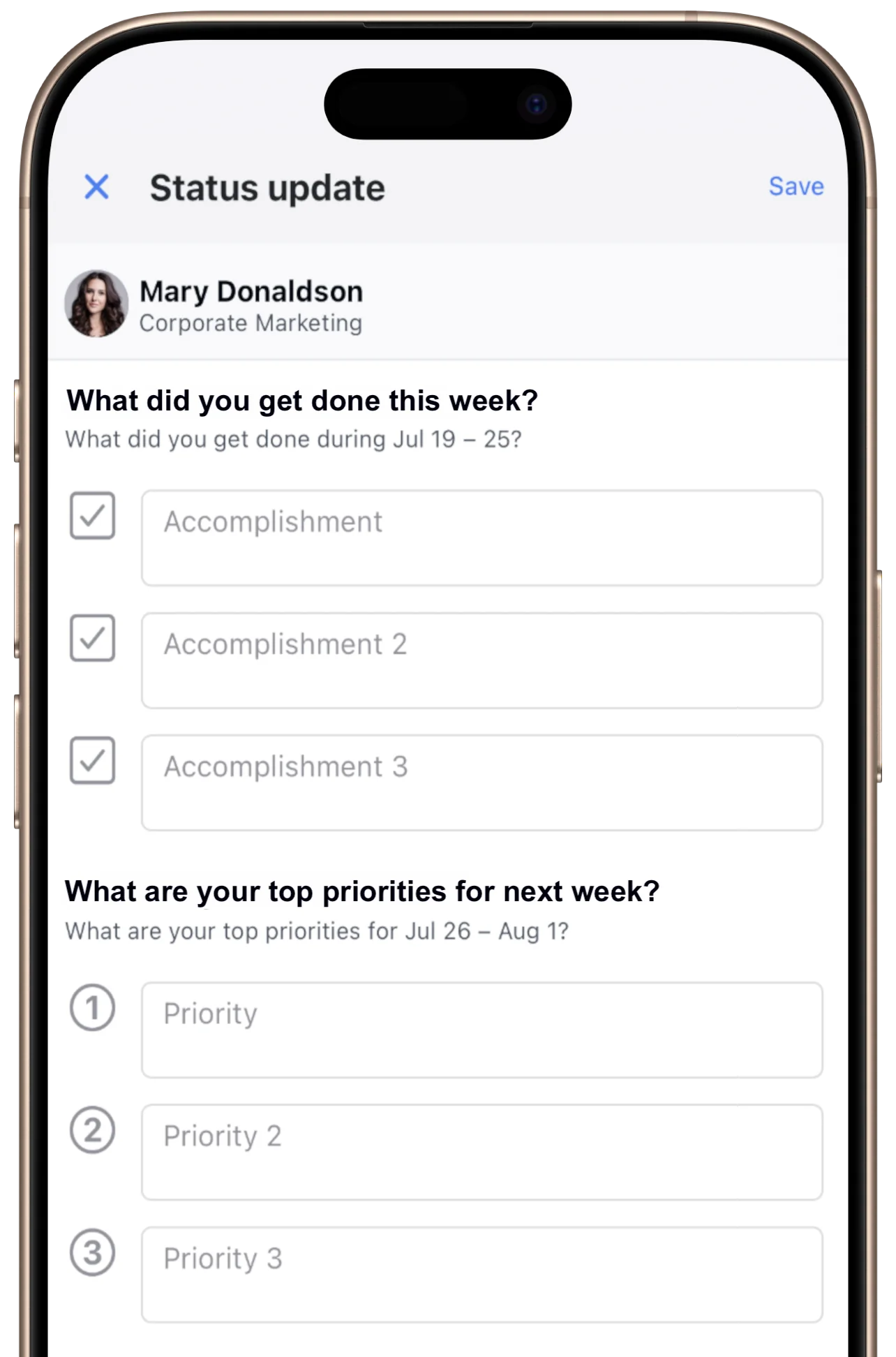 Screenshot of easy-to-enter status input form